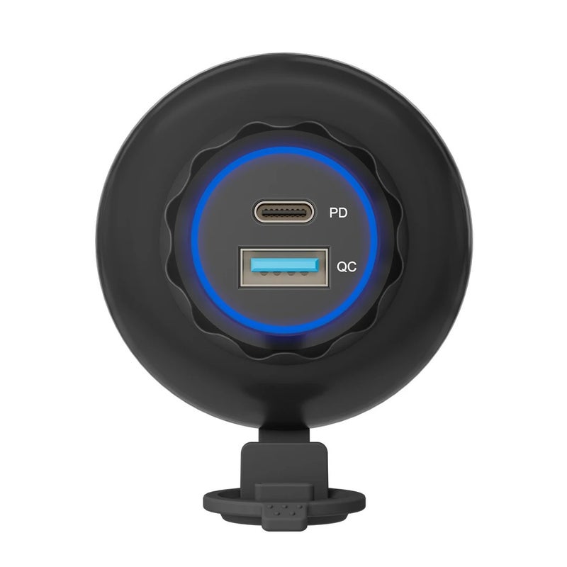 Bluejw DC 12V/24V Panel Mount Dual USB Car Charger Socket with QC 3.0 & Type C PD, for Train Tram Marine Boat Car Bus Seat - Automobile Chargers - Image 1